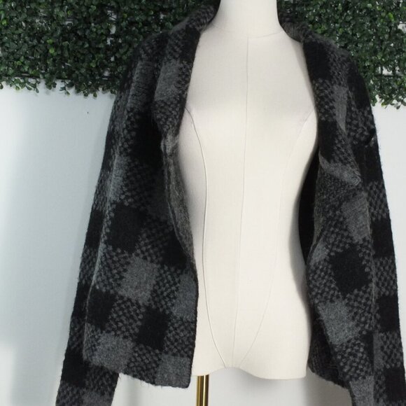 Vintage Carole Little Women's Black Gray Wool Jacket Plaid Wrap Double Button S - Picture 6 of 13